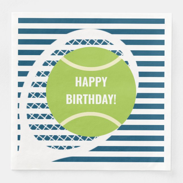 Modern Green Tennis Ball Striped Birthday Paper Dinner Napkins (Front)