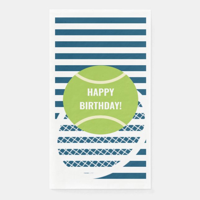 Modern Green Tennis Ball Striped Birthday Paper Guest Towels (Front)