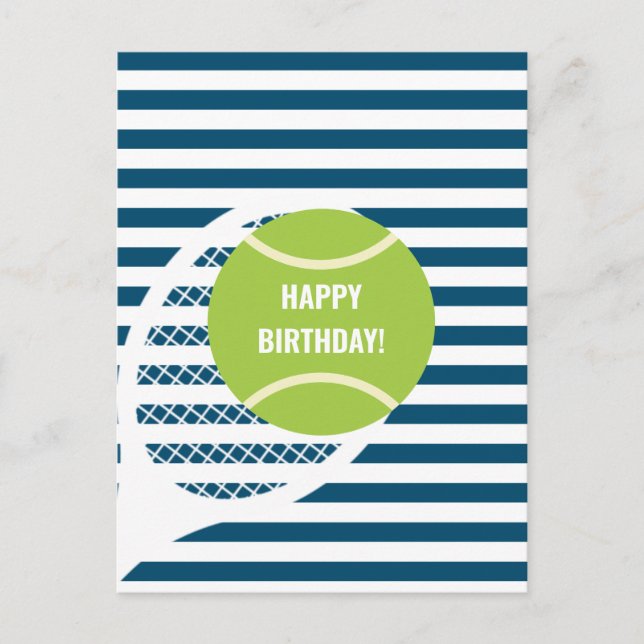 Modern Green Tennis Ball Striped Birthday Postcard (Front)