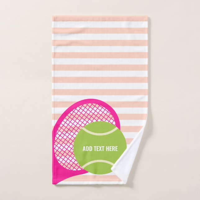 Modern Green Tennis Ball Striped Pink Hand Towel (Hand Towel)