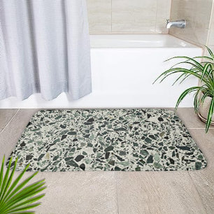 Modern Green Terrazzo Pattern Abstract Bath Mat