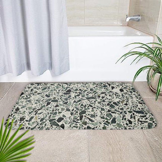Modern Green Terrazzo Pattern Abstract Bath Mat (Creator Uploaded)