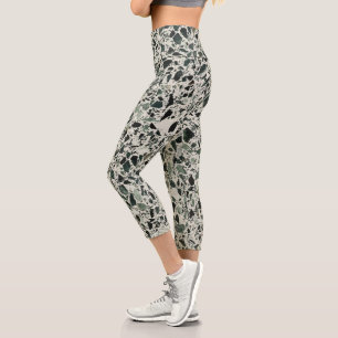 Modern Green Terrazzo Pattern Abstract Capri Leggings