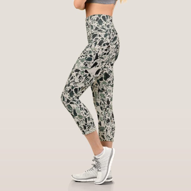 Modern Green Terrazzo Pattern Abstract Capri Leggings (Left)