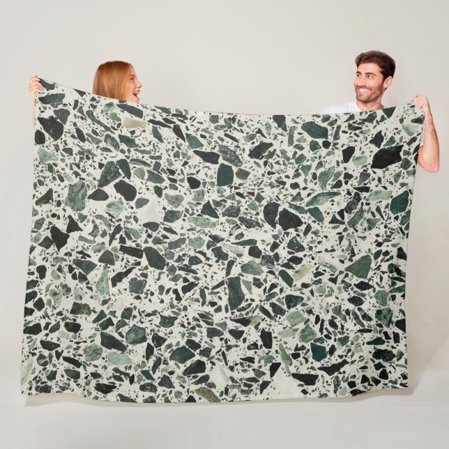 Modern Green Terrazzo Pattern Abstract Fleece Blanket (In Situ)