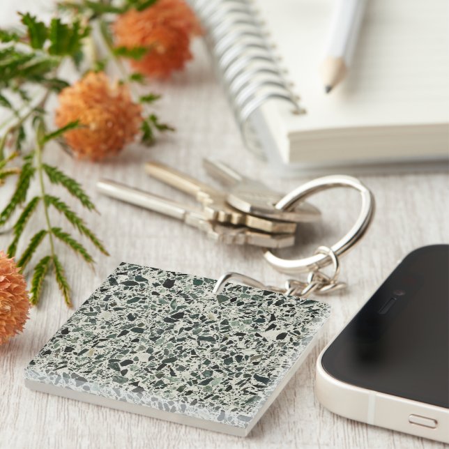Modern Green Terrazzo Pattern Abstract Keychain (Front Right)