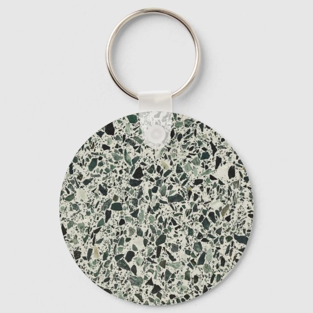 Modern Green Terrazzo Pattern Abstract Keychain (Front)