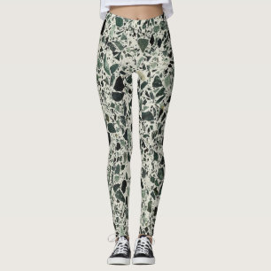 Modern Green Terrazzo Pattern Abstract Leggings