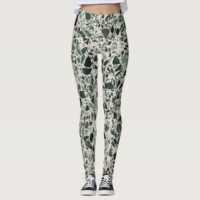 Modern Green Terrazzo Pattern Abstract Leggings (Front)