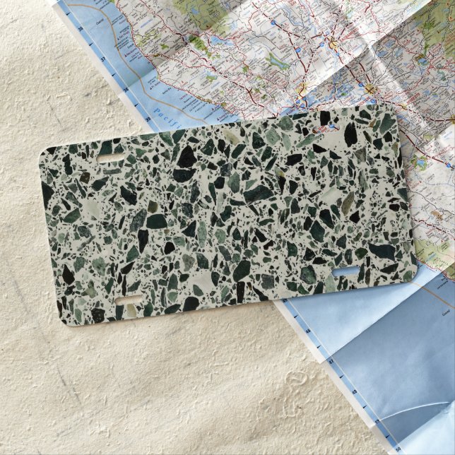 Modern Green Terrazzo Pattern Abstract License Plate (In Situ)
