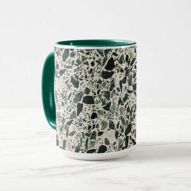 Modern Green Terrazzo Pattern Abstract Mug (Front Left)