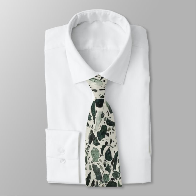 Modern Green Terrazzo Pattern Abstract Neck Tie (Tied)