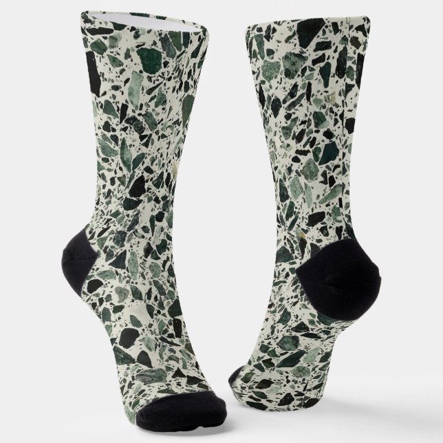 Modern Green Terrazzo Pattern Abstract Socks (Angled)