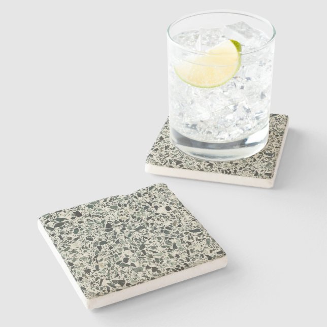 Modern Green Terrazzo Pattern Abstract Stone Coaster (Side)