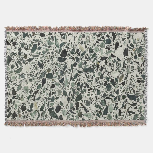 Modern Green Terrazzo Pattern Abstract Throw Blanket (Front)