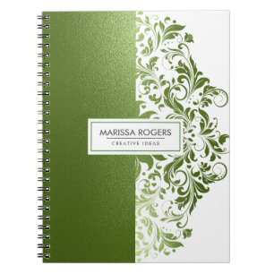 Modern Green Texture & Swirls On White Notebook