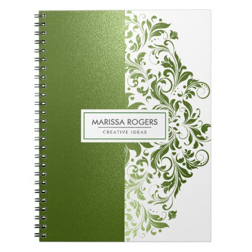 Modern Green Texture  Swirls On White Notebook