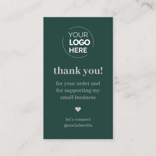 Modern Green Thank You for Shopping Small  Business Card