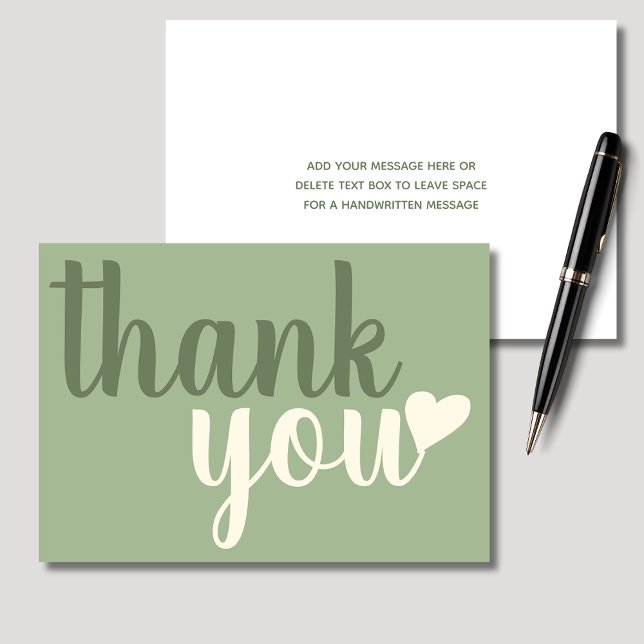 Modern Green Thank you Typography (Sage green personalized thank you notecard)