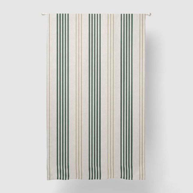 Modern Green Ticking Stripe Linen Texture Blackout Curtains (Front)