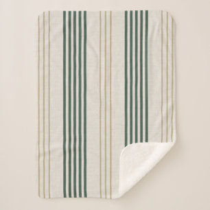 Modern Green Ticking Stripe Linen Texture Sherpa Blanket