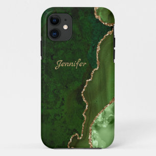Modern Green Tones Gold Agate Crystal Personalize iPhone 11 Case