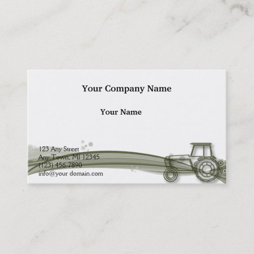 Modern Green Tractor on Green Fields Illustration Business Card