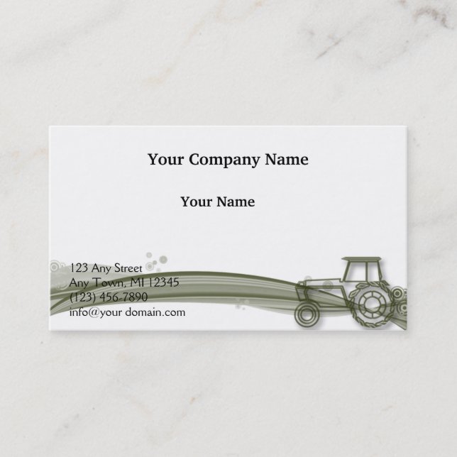 Modern Green Tractor on Green Fields Illustration Business Card (Front)