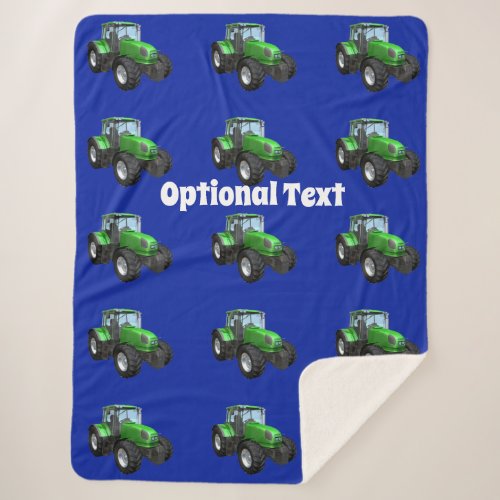 Modern Green Tractor Pattern Sherpa Blanket