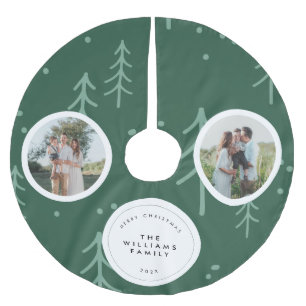 Modern Green Tree Family Photo Holiday  Brushed Polyester Tree Skirt