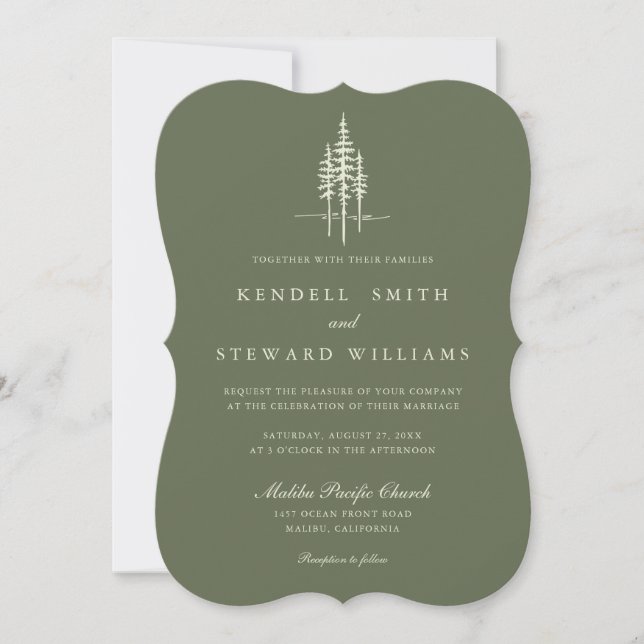 Modern Green Tree Forest Rustic Wedding Invitation (Front)