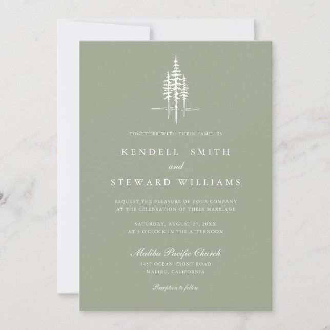 Modern Green Tree Forest Rustic Wedding Invitation (Front)