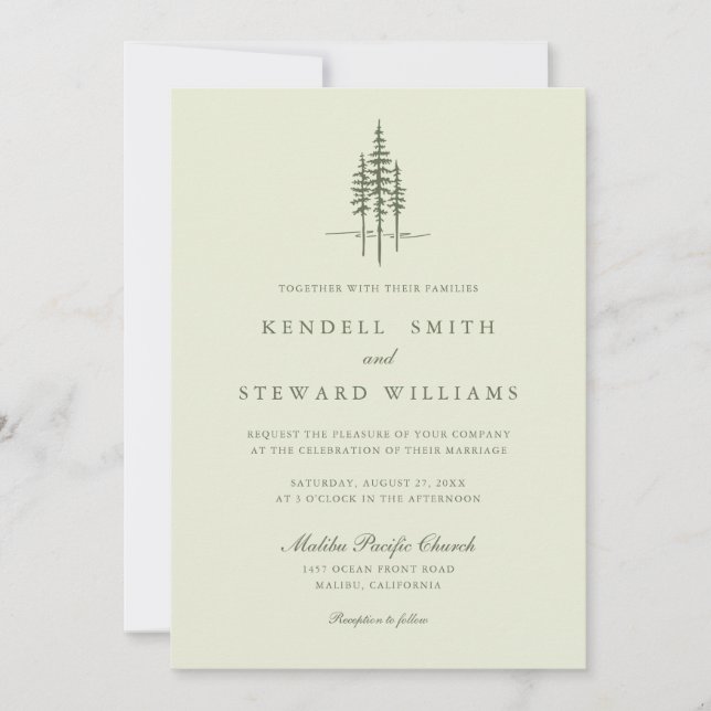 Modern Green Tree Forest Rustic Wedding Invitation (Front)