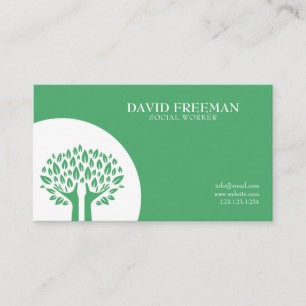Modern Green Tree Leaves Social Work Business Card