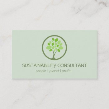 Modern Green Tree Logo Sustainability Consultant Business Card by johan555 at Zazzle