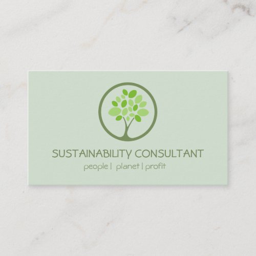 Modern green tree logo sustainability consultant business card