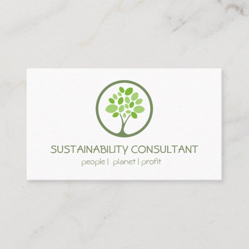 Modern green tree logo sustainability consultant business card