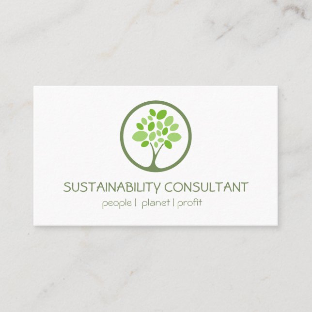 Modern green tree logo sustainability consultant business card (Front)