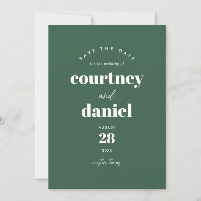Modern Green Trendy Photo Save the Date (Front)