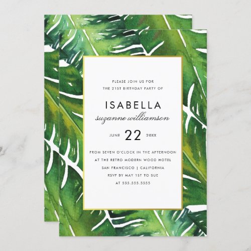 Modern Green Tropical Leaves Birthday Party Invitation - Create your own "Modern Green Tropical Leaves Birthday Party" invitations by Eugene Designs.