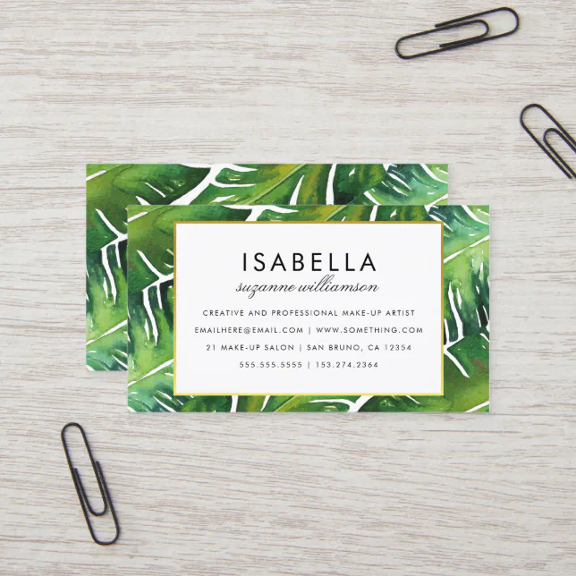 Modern Green Tropical Leaves Business Card | Zazzle