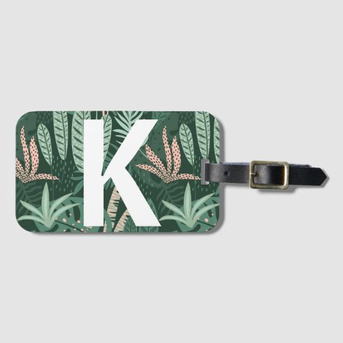 Modern Green Tropical Leaves Pattern Monogram   Luggage Tag