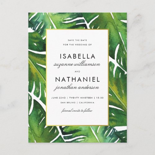 Modern Green Tropical Leaves Save The Date Announcement Postcard - Create your own "Modern Green Tropical Leaves Save The Date" postcards by Eugene Designs.