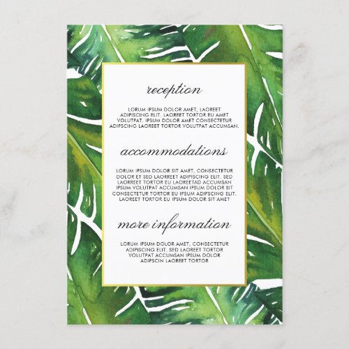 Modern Green Tropical Leaves Wedding Information Enclosure Card - Create your own "Modern Green Tropical Leaves Wedding Information" cards by Eugene Designs.
