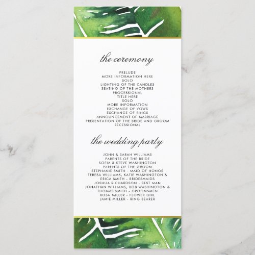 Modern Green Tropical Leaves Wedding Program - Create your own custom "Modern Green Tropical Leaves Wedding Program" cards by Eugene Designs.