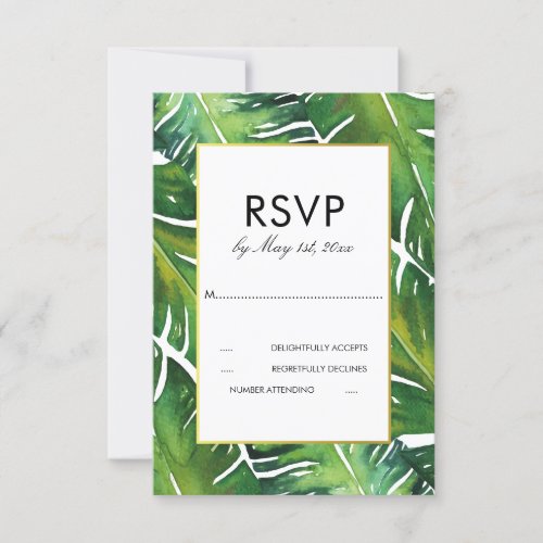 Modern Green Tropical Leaves Wedding RSVP - Create your own "Modern Green Tropical Leaves Wedding RSVP" response cards by Eugene Designs.