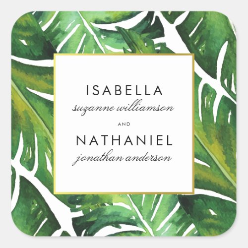 Modern Green Tropical Leaves Wedding Square Sticker - Create your own "Modern Green Tropical Leaves Wedding" theme by Eugene Designs.