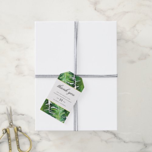 Modern Green Tropical Leaves Wedding Thank You Gift Tags