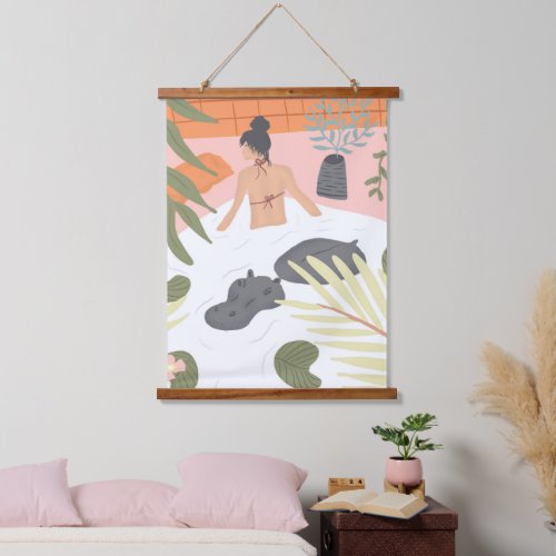 Modern green tropical orange abstract illustration hanging tapestry