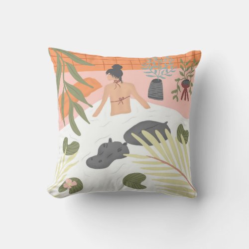 Modern green tropical orange abstract illustration throw pillow